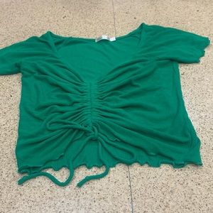 Kelly green v ruched string top